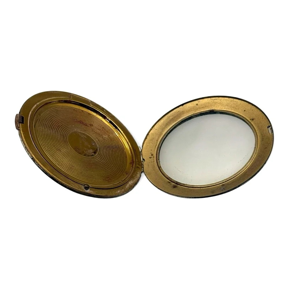 Dorset Fifth Avenue Rhinestone Compact Mirror Gold Tone Striped Round Vintage